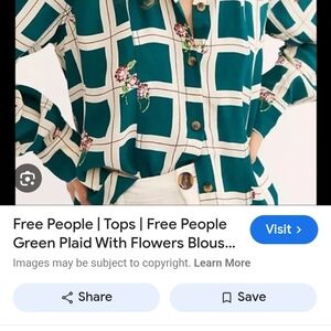 Free People Green 3/4 Sleeve Blouse with Peter Pan Collar